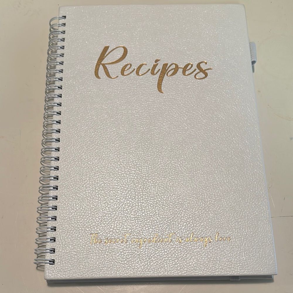 White Recipe Book with Gold Accents